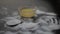 Baking soda face mask in a glass bowl on wooden surface along with baking soda powder and honey for Dark lips. Horizontal shot.