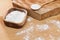 Baking soda - sodium bicarbonate Natural powder, photo on wooden background
