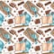 baking watercolor seamless pattern with kitchen utensils on white background. Hand drawn illustration