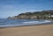 Bakio beach overlooking the hermitage of San Juan de Gaztelugatxe located on an islet in Bermeo, Vizcaya, Basque Country