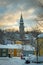 Baklandet street under snow. Wintertime in Trondheim, Norway