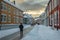 Baklandet street under snow. Wintertime in Trondheim, Norway