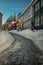 Baklandet street under snow. Wintertime in Trondheim, Norway