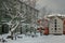 Baklandet street under snow. Wintertime in Trondheim, Norway