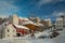 Baklandet street under snow. Wintertime in Trondheim, Norway