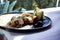 Baklawa sweet dessert. traditional turkish pastry on a rustic table