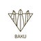 Baku (Azerbaijan) outline icon with caption. Baku City logo, landmark, vector symbol. Baku Flame Towers. Illustration of Baku