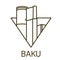 Baku (Azerbaijan) outline icon with caption. Baku City logo, landmark, vector symbol. Baku Flame Towers. Illustration of Baku