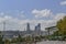 Baku bulvar with cityscape view and people walking