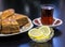 Baku pakhlava on a platter with tea poured into a glass of Armud and lemon