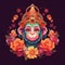 bal hanuman with flowers on dark background generative AI