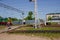 Balabanovo, Russia - August 2018: Pedestrian railway crossing through rails