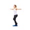 Balance, health and fitness with woman on disk in studio for workout, mindfulness or exercise. Wellness, challenge and