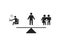 Balance icon between work and family. Difficult decision. Life style icon money or home. Choise between family and job