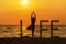 Balance meditation yoga spirit life mind woman peace vitality, silhouette outdoors on the sunset, relax vital abstract. Standing a