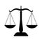 Balance scales black icon. Judge scale silhouette image, trading weight and law court symbol vector illustration, black