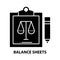 balance sheets icon, black vector sign with editable strokes, concept illustration