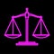 Balance sign justice symbol pink neon on black background
