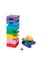 Balance tower. Colors. The classic tower game. Jenga. The material is wood. Educational toy Montessori. White background. Close-up