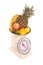 Balanced diet fruit on weighing scales