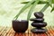 Balanced pebbles and aromatherapy candle