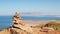 Balanced stone pyramid on the top of Frary Peak on Antelope Island, Great Salt Lake