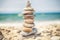 Balanced stones stacked in pile near sea