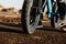 Balancing bike wheels and child`s feet