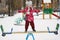 Balancing girl stand on teeter-totter