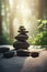 Balancing pebble stones background. Calm mediation and relaxation in Zen garden. Generative Ai