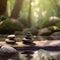 Balancing pebble stones background. Calm mediation and relaxation in Zen garden. Generative Ai