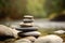 Balancing pebble stones background. Calm mediation and relaxation in Zen garden. Generative Ai