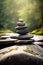 Balancing pebble stones background. Calm mediation and relaxation in Zen garden. Generative Ai