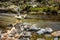 Balancing pebbles from river stones stack.