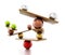 Balancing spheres standing in balance on seesaws. 3D illustration