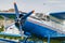 Balashikha, Moscow region, Russia - May 25, 2019: Pilots cabin and engine with four blade propeller of soviet aircraft biplane