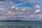 Balaton Lake in Siofok, Hungary. Dramatic Cloudy sky and blue, tourquise water