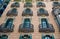 Balconies on Casa Ramos building facade in Barcelona. Modernist architecture and style. Design structure of Barcelona