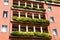 Balconies decorated by greenery