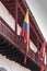 Balcony and flags, Plaza de la Aduana, old town cartagena Colombia