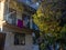 Balcony with linen in a cozy courtyard. Outskirts of Batumi. Nice quiet place