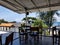 Balcony terrace chairs balcony terrace restaurant tree roof sea ocean blue ships thailand koh phanghan