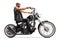 Bald biker riding a custom chopper motorbike