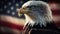 Bald eagle against the backdrop of the American flag. Generative AI