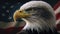 Bald eagle against the backdrop of the American flag. Generative AI