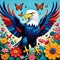 Bald eagle raptor hawk bold patriotic floral color