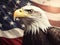 Bald eagles portrait in front of American flag