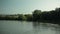 Bald man kayaking in lake