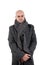 Bald man in tweed coat and scarf