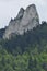 Bald mountain tops, Three Crowns in the Pieniny National Park in Poland. View from the Dunajec riverbed during rafting with rafts.